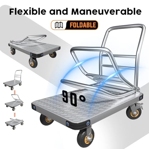Lomive Heavy Duty Platform Truck Flat Moving Cart Hand Trucks, 2600Lbs Steel Push Cart Dolly, 48 x 24in Large Flatbed with 6'' 360 Degree Swivel Wheels for Easy Storage - size: 48" L X 24" W