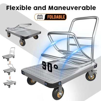 Lomive Heavy Duty Platform Truck Flat Moving Cart Hand Trucks, 2600Lbs Steel Push Cart Dolly, 48 x 24in Large Flatbed with 6'' 360 Degree Swivel Wheels for Easy Storage - size: 48" L X 24" W