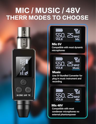 EBJ Wireless Microphone System UHF wireless XLR transmitter and receiver for dynamic/capacitive microphones, 48V Phantom power supply, electric guitar/bass, audio mixer, PA system (One drag one) - color: One drag one