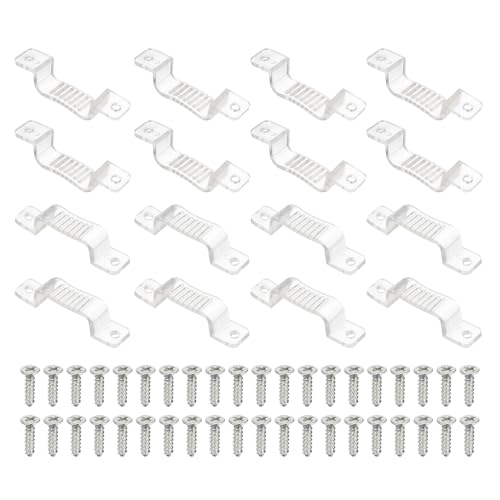 PATIKIL LED Strip Light Clips, 50 Pack Mounting Bracket Soft Fixing Clips Clamp Holders with Screws for 20mm Wide 3528/5050 Neon RGB Light Cable Ribbon, Transparent - size: 20 mm