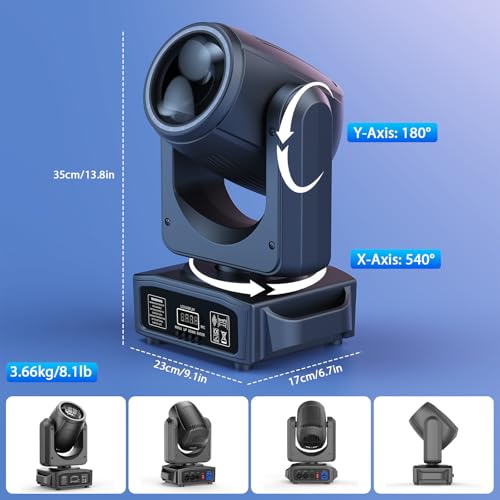 2PCS 150W Moving Head DJ Lights, 7+1 Gobos & 7+1 Colors Spotlight with 18 Rotatable Prisms, DMX512 & Sound Activated Modes for Events Parties Shows - color: Black-2PCS