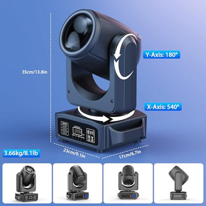 2PCS 150W Moving Head DJ Lights, 7+1 Gobos & 7+1 Colors Spotlight with 18 Rotatable Prisms, DMX512 & Sound Activated Modes for Events Parties Shows - color: Black-2PCS