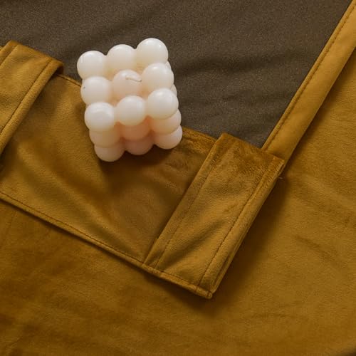 Roslynwood Luxury Soft Mustard Velvet Curtains 72 inches Long Back Tab Thermal Insulated Blackout Window Drapes for Living Room/Bedroom/Dining Room, W52 x L72, 2 Panels - color: Mustard, size: 52"W x 72"L (Pack of 2)