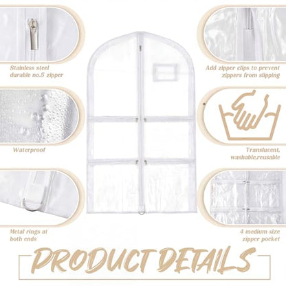 Nuenen 3 Pack Dance Garment Bags for Costumes Clear Dance Recital Organizer with Pockets & Labels, 40 Inch PVC Hanging Costume Bag for Competition Travel, Garment Bag with Compartments(White) - color: White