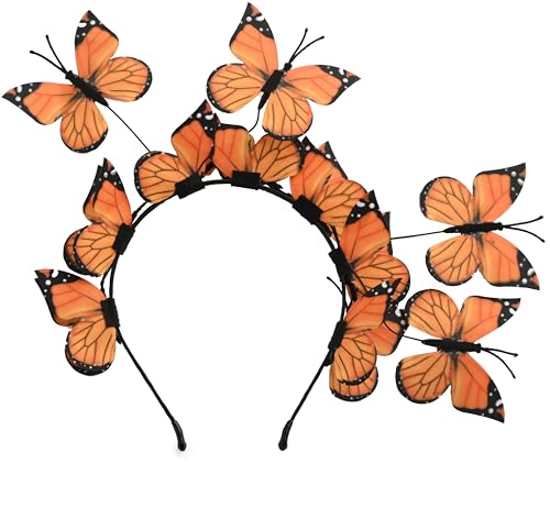 Zivyes Butterfly Fascinator Hats Women Monarch Tea Party Headband Alice in Wonderland Hat Derby Halloween Costume - color: Orange