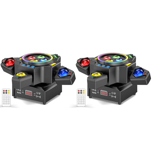 2PCS 120W Stage Moving Head Light,4 Arms RGBW 4 in 1 Stage Lighting Beam/Wash/Red Green Starry Sky Golden Strobe RGB Halo Effect Light,Sound-Active/DMX/Remote Control for Party Club Stage Show - color: 2 PCS