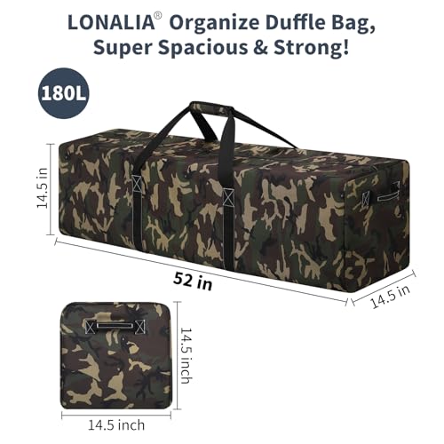 52 Inch Large Duffle Bag Travel Camping, 180L Capacity, Camo - color: Camo, size: 52x14.5x14.5 inch