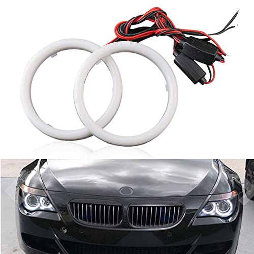 YM E-Bright 80mm White LED Angel Eyes Halo Rings, 1 Pair | Soft cotton-style halo rings with housings create even accent lighting for compatible 12V or 24V vehicle headlamps. - size: 80MM