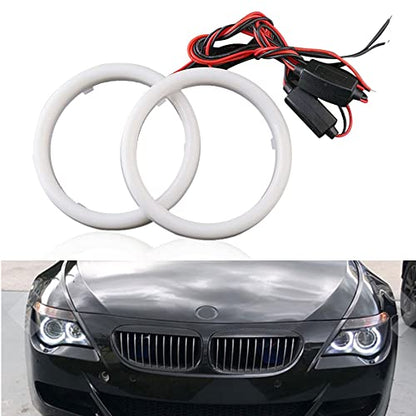 YM E-Bright 80mm White LED Angel Eyes Halo Rings, 1 Pair | Soft cotton-style halo rings with housings create even accent lighting for compatible 12V or 24V vehicle headlamps. - size: 80MM