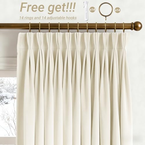 Pinch Pleated Beige White Velvet Curtains 86 inch Luxury Fabric Thermal Insulated Room Darkening Velvet Drapes 86 inch Length 2 Panels Set Modern Elegant Warm Winter Bedroom Window Curtain Ivory - color: Beige White, size: 40"W x 86"L (Pack of 2)