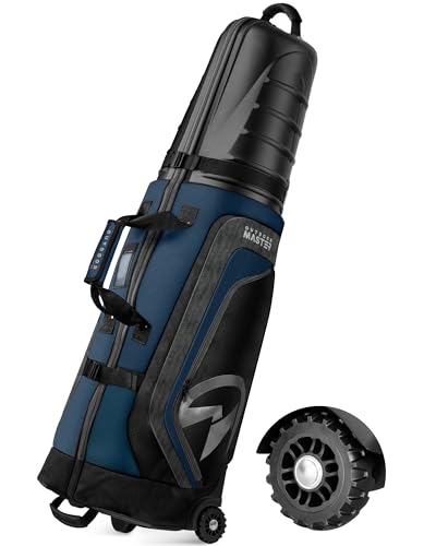OutdoorMaster Golf Travel Bags for Airlines with Wheels and Hard Case Top | Protect Golf Clubs, 1680D Nylon Waterproof Fabric, Compact Folding, Accessories Compartment, Easy to Maneuver - color: Blue