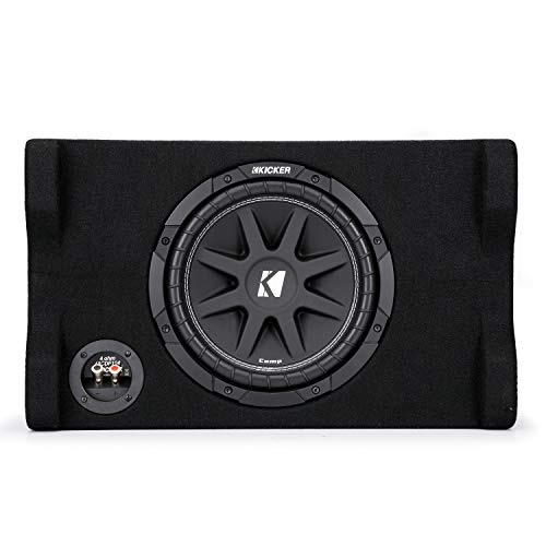 Kicker 48CDF104 Comp 10" Subwoofer Down-Firing Enclosure 4 Ohm (Renewed) | Loaded 10 inch sub and box combo ready to wire, floor-facing bass output, fits trunks and cargo areas, simple amp hookup
