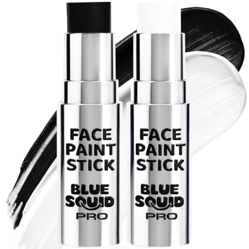 Blue Squid PRO Black and White Face Paint Stick - Waterproof Body Paint For Adults & Kids Eye Black Baseball, Eyeblack Softball -Hypoallergenic Twist-Up Non-Toxic Makeup Stick - Cosplay, Sports & SFX - color: Black & White