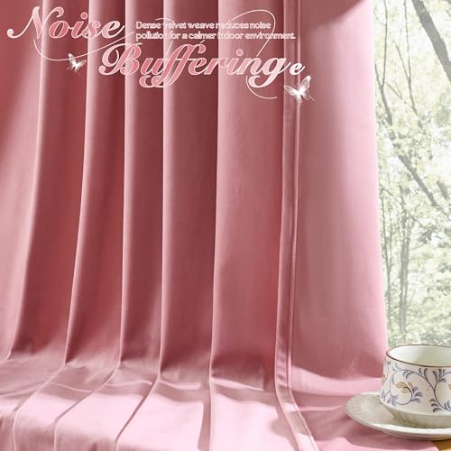 Manyshofu Pink Velvet Curtains, 2 Panels Blackout 52x96 | Luxurious Velvet Feel, Thermal Insulated Noise Reducing, Dual Back Tab And Rod Pocket Hanging, Machine Wash Fade-Resistant - color: Pink, size: 52"W x 96"L (Pack of 2)