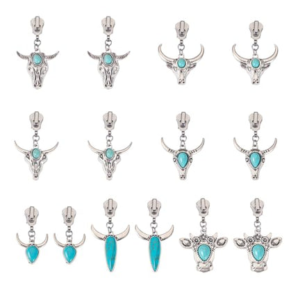 Sparkeads 14Pcs Turquoise Alloy Zipper Replacement Slider,Antique Silver Zippers Sliders for Sewing,Metal Zipper Pull Replacement for DIY Craft Bag Luggage Clothing Wallet Jacket Supplies-Cattle Head - style: Cattle Head