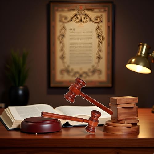 2Pcs Red Wood Judge Gavels Auction Court Gavels Wooden Judge Hammers Wood Hammer Props Judge Costume Accessories for Lawyer Courtroom 3.2 x 6.7 x 17.4 cm，Desk Accessories and Workspace Organizers