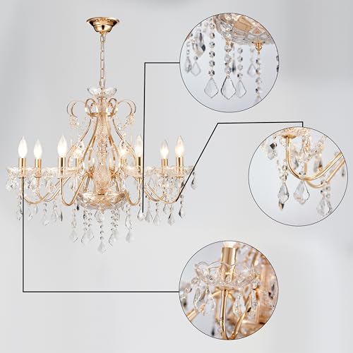 Saint Mossi Gold Crystal Chandelier for Dining Room, 8-Light Modern Chandelier Pendant Light, Gold Crystal Raindrop Chandelier for Bedroom, Living Room, Foyer - color: French Gold 8-Light