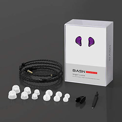 BASN Bsinger BC100 in Ear Monitor Headphone with Dual Drivers, Clear Purple | Noise Isolation Dynamic Drivers IEM Earphone with Detachable MMCX Cable for Singer Musician Drummer,Secure Fit Gaming Earbud - color: Purple