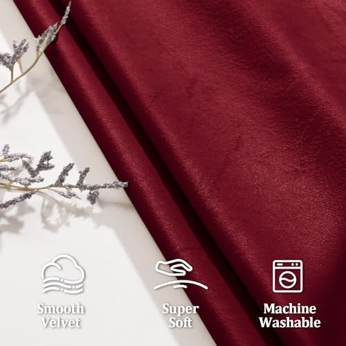 JIUZHEN Red Velvet Blackout Curtains 42W x 63L 2 Panels with Tiebacks - color: Wine Red, size: 42"W x 63"L (Pack of 2)