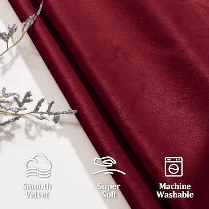 JIUZHEN Red Velvet Blackout Curtains 42W x 63L 2 Panels with Tiebacks - color: Wine Red, size: 42"W x 63"L (Pack of 2)