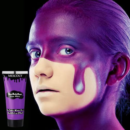 MEICOLY Purple Cream Face Body Paint,2.37Oz Large Tube Water Based Non-Toxic Full Body Paint for Adult and Kids,Highly Pigmented Face Painting for Halloween SFX Special Effects Ursula Cosplay Makeup - color: Purple