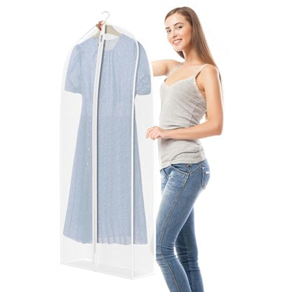 Zilink Garment Bags for Fur Coat Suit Bags for Closet Storage 50 in, White | 7 in Gussted, Wrinkle Free, Breathable, Silky Suit Dust Covers for Hanging Clothes for Leather Clothing Fur Coat Dress, 4Pack - size: 50"-4pack