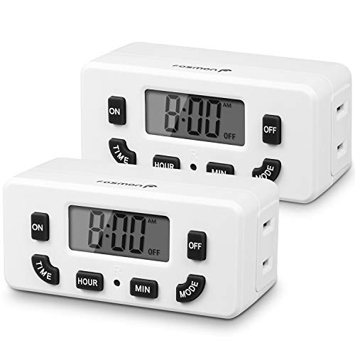 Fosmon 24 Hour Programmable Digital Timer Outlet (2 Pack), ON/Off Program, LCD Display, Mini Indoor Single Plug-in, 125V 15A for Seasonal Light, Lamp, Heater, Portable Fan, Aquarium - style: 24 hour 2 pack
