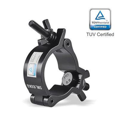 Truss Clamp Black 2 inch, 10PCS Rualin Premium Stage Light Clamps 50mm with TUV Certified, Heavy Duty 100kg 220lb Aluminium Lighting O Clamps, Fit for 48-52mm OD Tube/Pipe