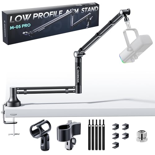 M05 Boom Arm, 360° Rotatable Microphone Stand with Desk Mount, Foldable Desk Mic Arm with 3/8'' to 5/8'' Screw Adapter, Microphone Arm for Live Streaming, Gaming, Podcasting, Radio - color: Black（Low Profile)