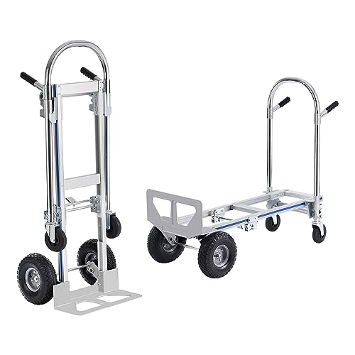 VEVOR Aluminum Truck, 2 in 1, 800 lbs Load Capacity, Heavy Duty Industrial Convertible Folding Hand Truck and Dolly, Utility Cart Converts from Hand Truck to Platform Cart with Rubber Wheels | 2 in 1 Aluminum Truck with Rubber Wheels, Utility Cart Convert