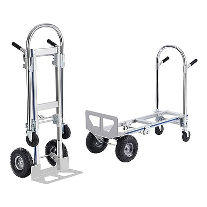 VEVOR Aluminum Truck, 2 in 1, 800 lbs Load Capacity, Heavy Duty Industrial Convertible Folding Hand Truck and Dolly, Utility Cart Converts from Hand Truck to Platform Cart with Rubber Wheels | 2 in 1 Aluminum Truck with Rubber Wheels, Utility Cart Convert