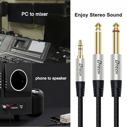 DTECH 5ft 3.5mm to 1/4 Adapter Audio Stereo Cable TRS 1/8 to Dual Quarter Inch TS 6.35mm Y Splitter Guitar AMP Aux Cord for Headphones Jack Laptop Speaker Phone Mixer (Pack of 2) - size: 5ft (Pack of 2)