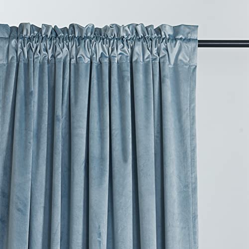 Roslynwood Velvet Stone Blue Curtain 84 inch Long - Curtains Block Light Rod Pocket Thermal Insulated Window Drapes Set for Living Room/Bedroom/Dining Room, W52 x L84, 2 Panels - color: Stone Blue, size: 52"W x 84"L (Pack of 2)