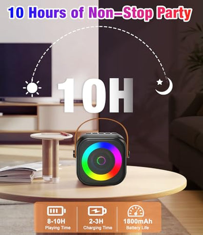 Mini Karaoke Machine, Portable Bluetooth Speaker with 2 Wireless Microphones for Kids & Adults, Karaoke Microphone with LED Lights, Gifts for Girls & Boys - color: Black