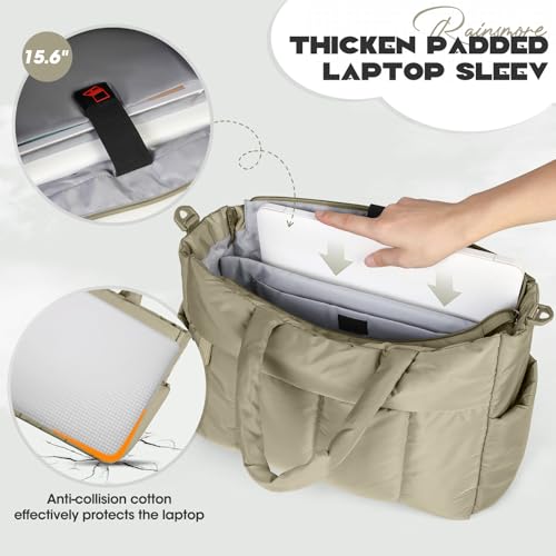 RAINSMORE Laptop Tote Bag for Women Puffer Work Bag Quilted Travel Bags - color: Khaki