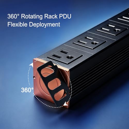 19in 1U Metered PDU Rack Mount Power Strip with Display | Rackmount PDU With 7 Outlets,Digital Meter Shows Real-Time Voltage & Current.15A Overload Protection. 30° Rotating Brackets