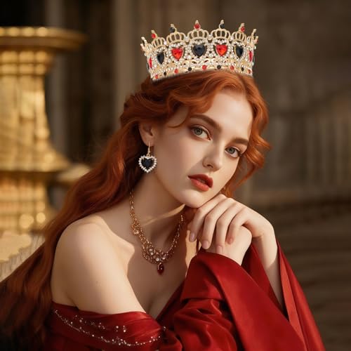 Queen Crown Rhinestone Wedding Crowns and Tiaras for Women Costume Party Hair Accessories Princess Birthday Crown Crystal Bridal Crowns - color: Gold Black+Red Crown