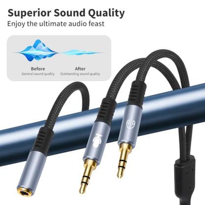 10FT 3.5mm Headphone Splitter, 1/8 inches Female to Dual Male Audio Splitter Cable, Stereo Jack Earphones Headset to PC Laptop Adapter, 2-in-1 Y Separator Aux Dongle Converters, for computer - size: 10FT, style: 1/8" TRS Stereo Female to Dual Male