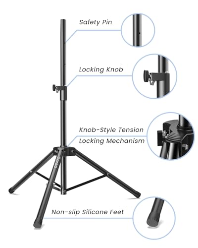 Ikarao Speaker Stand Adjustable Height 36"-47", Heavy Duty Carbon Steel Karaoke Machine Stands with Dual Tension Knobs, Portable Tripod Speaker Mount for PA DJ System & Party, 35mm Insert, 66lbs Load