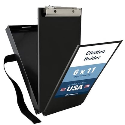 Saunders Dual Layer Police Storage Clipboard, Black Metal Clipboard with Storage, Ticket Size Paper Organizer with Steel Clip and Locking Latch, Police Equipment Form Holder for EMS - Made in USA