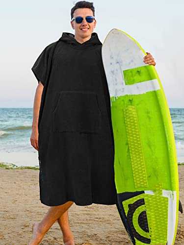 SUN CUBE Surf Poncho Changing Robe with Hood, Wetsuit Changing Hooded Towel | Thick Quick Dry Microfiber, Wetsuit Changing Towel, Surfing Beach Swim Outdoor Sports Cover Up, Adult Wearable Poncho - color: Black