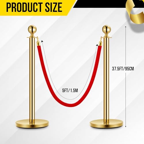 8 Gold Stanchions with 6 Red Velvet Ropes - color: Gold6
