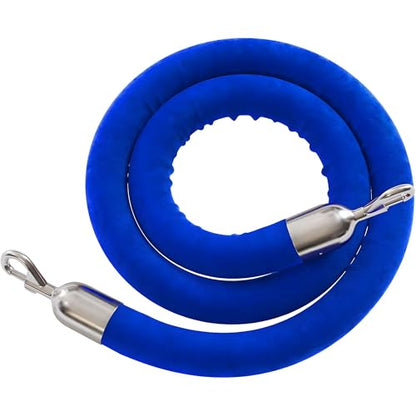 CCW 6 Ft Blue Velvet Hanging Stanchion Rope, Stainless Steel Snaps - color: Blue Rope With Polished Stainless Steel Snap Ends, size: 6 Foot