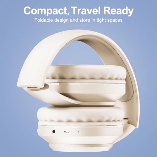 X5 Rechargeable & Portable FM Radio Headphones (Beige) | Best Reception, LED Display, Soft Ear Muffs,Headphones with Radio Built in, FM Receiver for Meeting, Works, Hiking, Jogging - color: Beige
