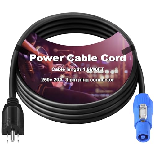 Relaxweex 6ft Power Cable Cord Compatible with Nema 5-15p to Male Connector, 16 Awg Wire, 20a 3 Pin Ac, Power Extension Cable for LED Screen Beam Moving Head Light Stage Audio Video Equipment More-3ft