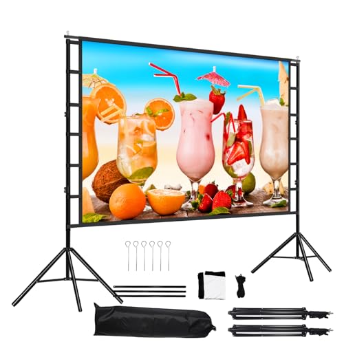 100 Inch Outdoor Projector Screen with One-Piece Telescopic Stand, Wrinkle-Resistant 4K HD Movie Screen for Backyard, Camping and Indoor Home Theater (Fits Long Throw Projectors)