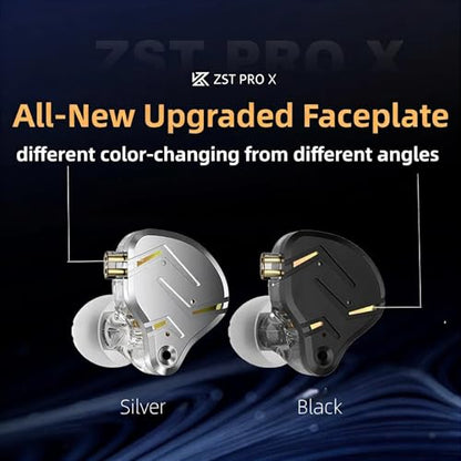 2026 Latest KZ ZST PRO X in Ear Monitor Headphones, 1BA 1DD Hybrid Driver Wired Gaming Earbuds, Deep Bass Sound Wired Ear Buds, HiFi IEM for Gaming Music Singer Musician Drummer (Without mic, Silver) - color: Silver, style: without mic