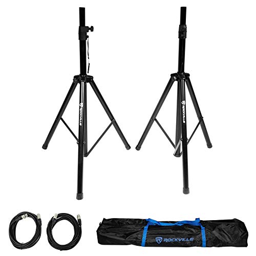 Rockville DX15 15" Powered DJ PA Speaker Pair with Mackie ProFX10v3 Mixer | 2000W Peak / 500W RMS Each, Class D, XLR Outputs, RMC-3PK 3 Microphones, 2 Tripod Stands, 5 XLR Cables, 9-items