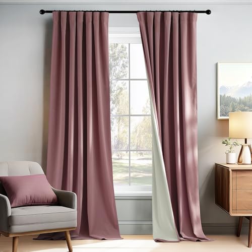 PONY DANCE Dusty Rose Pink 100% Blackout Velvet Curtains 84 inches Long - color: Dusty Rose, size: 52"W x 84"L (Pack of 2)