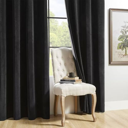 Joydeco Black Velvet Curtains 90 inch Length 2 Panels, Luxury Blackout Rod Pocket Thermal Insulated Window Curtains, Super Soft Room Darkening Drapes for Living Dining Room Bedroom,W42 x L90 inches - color: Rod Pocket | Black, size: 42"W x 90"L (Pack of 2